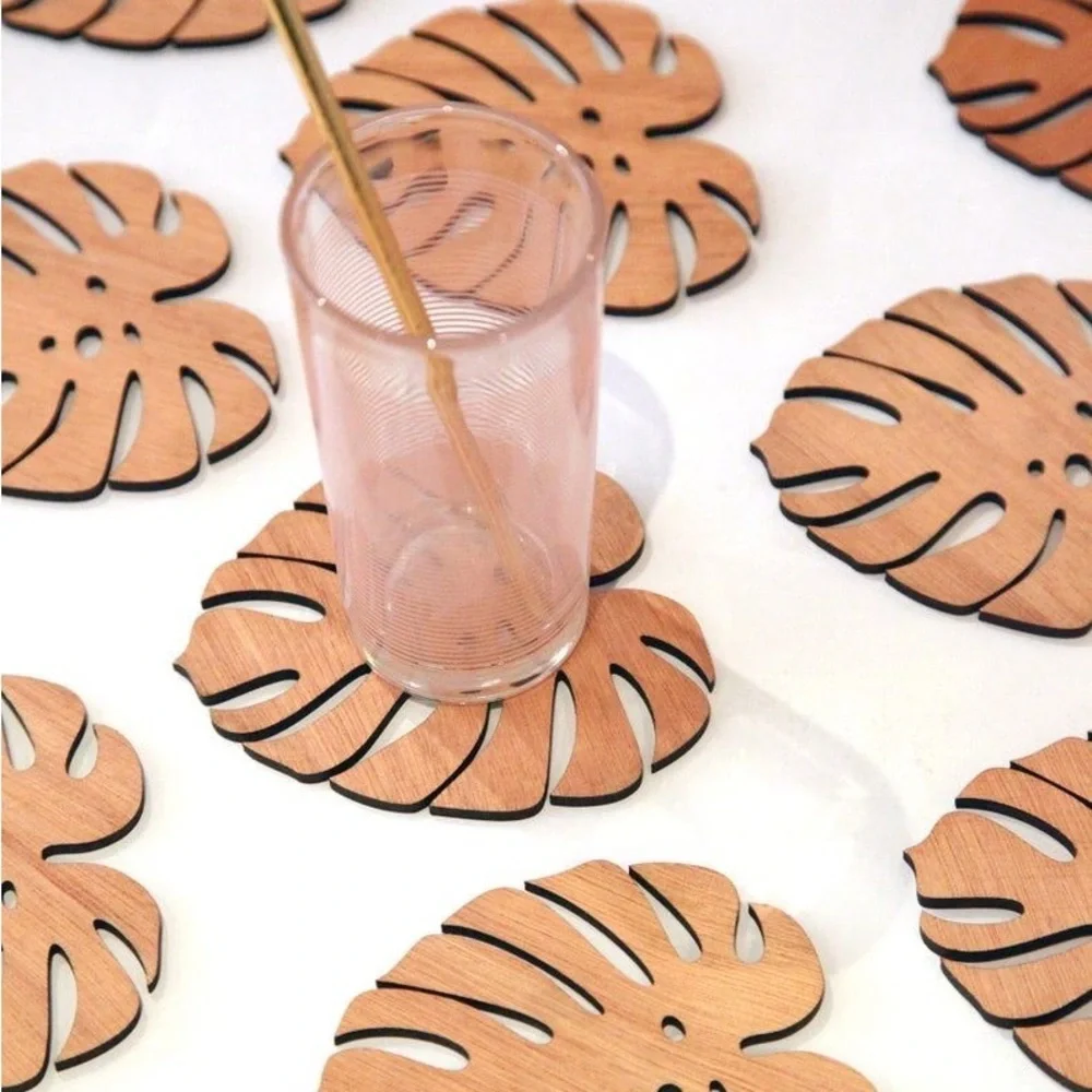 Leaf 🌿 Shape - Handmade Wood Coaster Set